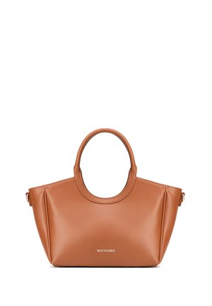 Handtas van kastanjebruin leer met afgeronde handvatten, gestructureerde zijkanten en wit "WITTCHEN"-logo middenvoor.