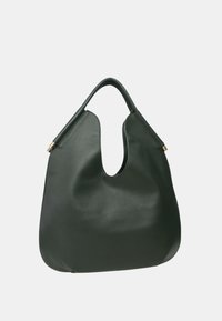 Borsa hobo verde in pelle con manico ritagliato distintivo, texture liscia e silhouette morbida. Presenta dettagli in hardware dorato.