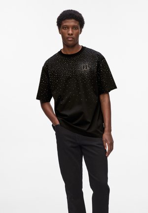 KARL LAGERFELD T-SHIRT RHINESTONE DEGRADÉ RELAXED - Nyomott mintás póló - black