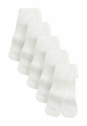Weiße Baumwollsocken, fünf Paar, mit einer weichen Textur, glatter Oberfläche und gerippten Bündchen für einen sicheren Sitz.