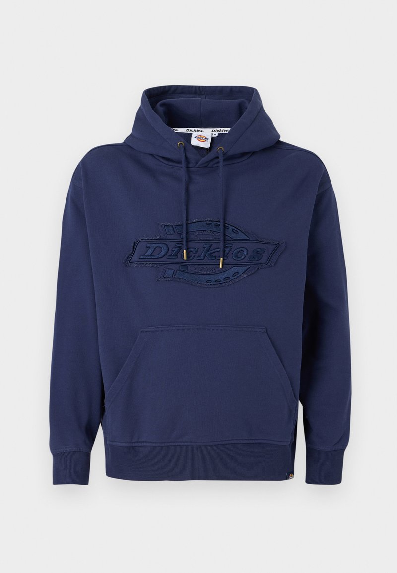 Marineblauwe hoodie met een trekkoordcapuchon, voorzak en geborduurd logo. Gemaakt van katoen, met ribgebreide manchetten en zoom.