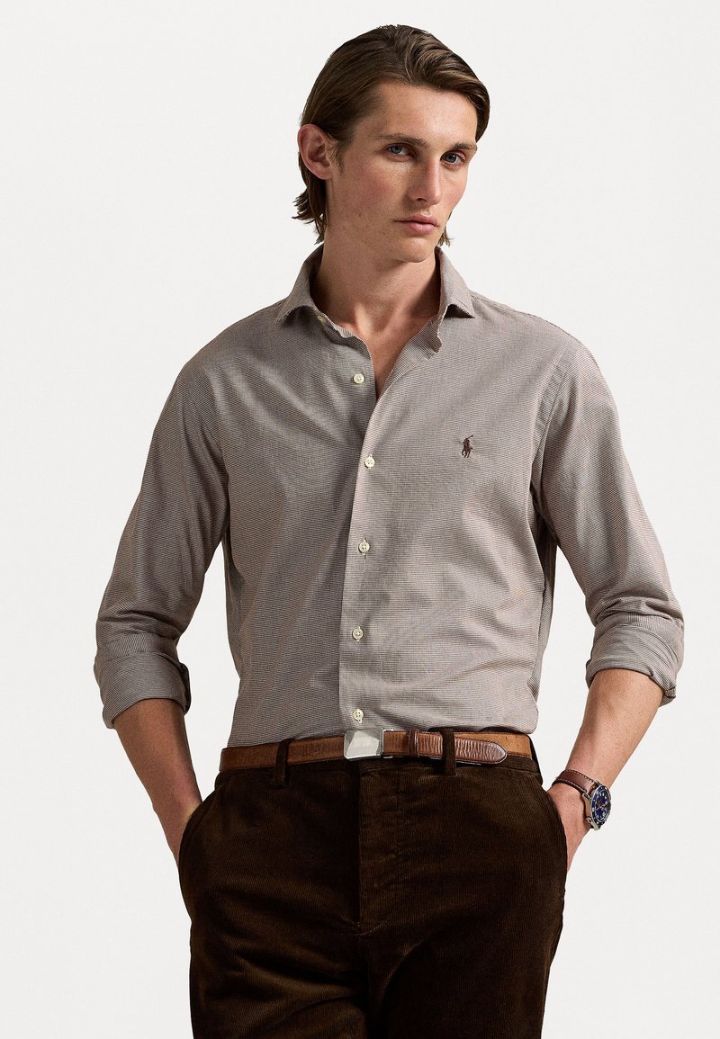 Polo Ralph Lauren CUSTOM FIT HOUNDSTOOTH TWILL SHIRT - Button down-skjorte - cream/brown