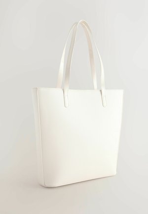 Witte neplederen totebag met een gladde textuur, gestructureerde rechthoekige vorm en twee dunne handvatten. Geen zichtbare patronen of hardware-details.