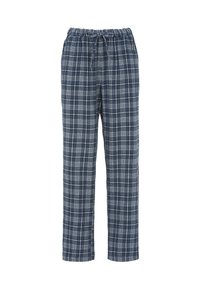 Blå og hvid ternede pyjamasbukser med elastisk talje og front snor, lige ben skæring.