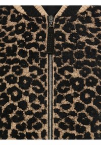 Jas met rits in luipaardprint in beige en zwart, met een soepele rits en een gestructureerde stof met een zachte uitstraling.