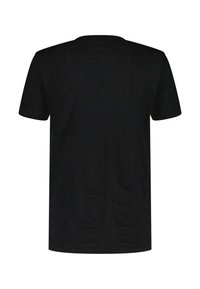 Zwart T-shirt met korte mouwen, textuurstof met een subtiel patroon. Classic ronde halslijn, rechte snit en een ontspannen pasvorm.