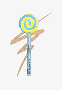 Il pennarello NYX Professional Makeup ha un corpo blu, un cappuccio rotondo giallo con un design a stella, caratterizzato da accenti glitterati sullo sfondo.