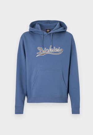 Blauer Hoodie aus Baumwollmischung, mit einer Fronttasche und einem cremefarbenen, bestickten "Dickies"-Logo. Rippstrickbündchen und Saum.