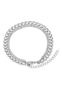 Collana multichain in argento caratterizzata da una combinazione di catene spesse e sottili collegate tra loro, dotata di chiusura a gancio e catena di estensione regolabile.