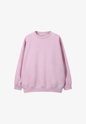 Lichtroze oversized sweatshirt met een ronde hals, geribbelde manchetten en zoom. Gemaakt van zachte stof met een gladde textuur.