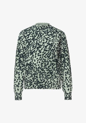 Street One, TURTLE NECK SWEATER WITH LEOPARD PRINT - Pullover - stormy green