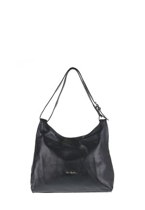 Borsa hobo nera in pelle con superficie testurizzata, tracolla singola e accentuazione del logo dorato sul davanti. Forma morbida e arrotondata per una facile portabilità.