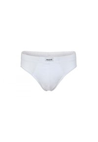 Slip in cotone bianco con taglio classico, caratterizzato da un morbido elastico in vita, cuciture rinforzate e un logo sul centro anteriore.