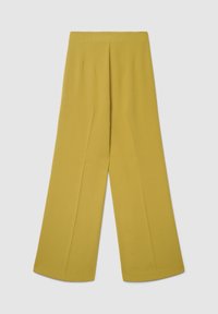 Weit geschnittene Hosen aus glattem Stoff in einem lebhaften Senfgelb. Mit vorderen Falten und einer strukturierten Silhouette.