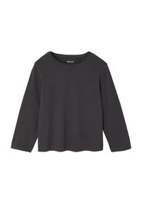 Long-sleeve, round-neck t-shirt in dark gray cotton. Features a relaxed fit and stitched hems. No patterns or graphics present.