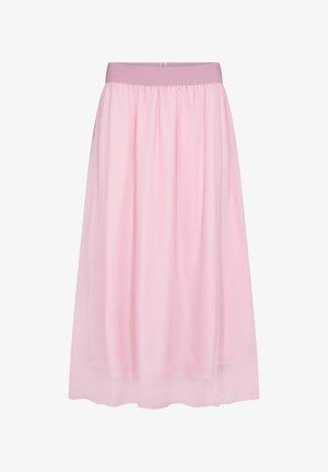 Roosa tülli seelik pehme, läbipaistva disainiga. Omab elastset vöökohta ja voolavat siluetti, luues kihilise efekti.