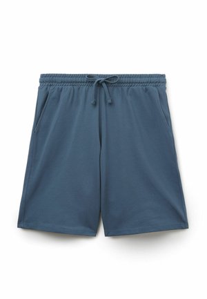 Blaue lässige Shorts mit elastischem Bund und Kordelzug, seitlichen Taschen und knieumspielender Länge.
