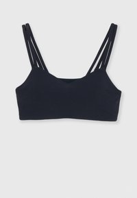 Svart bralette med V-hals-design, med tynne, justerbare flerstraps og myk, glatt stoff for komfort.