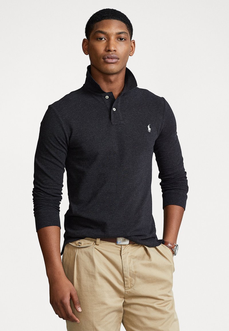 Polo Ralph Lauren - SLIM FIT MESH LONG SLEEVE POLO SHIRT - Piké - black marl heather, Förstora