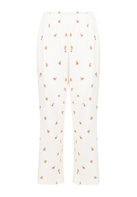 Witte, lichte pyjamabroek met een elastische tailleband, voorzien van verspreide patronen van teddyberen en bloemen. Uitlopende pasvorm met een gegolfde zoom.
