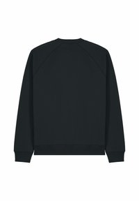 Mustapaita, jossa on pitkät raglan-hihat, ribbireunat hihansuissa ja helmassa sekä pyöreä pääntie. Tasainen pinta ilman näkyviä kuvioita tai korostuksia.