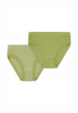 Groene katoenen slips set, één effen en één met groene en witte strepen, met gladde randen en een elastische tailleband.