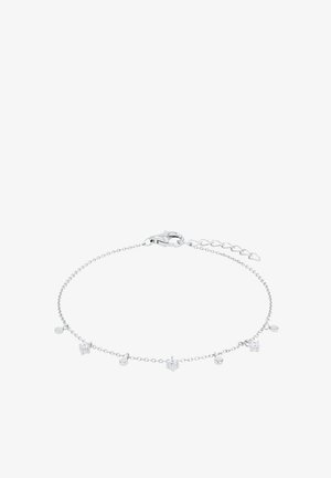 Bracelet délicat en chaîne d'argent avec des pendentifs charms ronds et carrés petits espacés uniformément, doté d'un fermoir mousqueton et de maillons réglables.