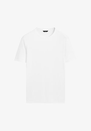Witte katoenen t-shirt met een ronde hals, korte mouwen en een rechte snit. Heeft een gladde, lichtgewicht textuur en geen zichtbare patronen.
