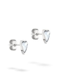 Orecchini a forma di cuore in argento con pietra sfaccettata di colore azzurro chiaro, realizzati con una finitura metallica lucida e chiusura a farfalla.