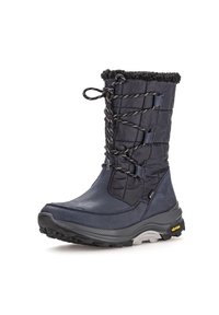 Marine winterboots met een geborduurde bovenkant, textuur van nepbont aan de kraag, rubberen zool en verstelbare veters voor een goede pasvorm. Vibram-loopzool.