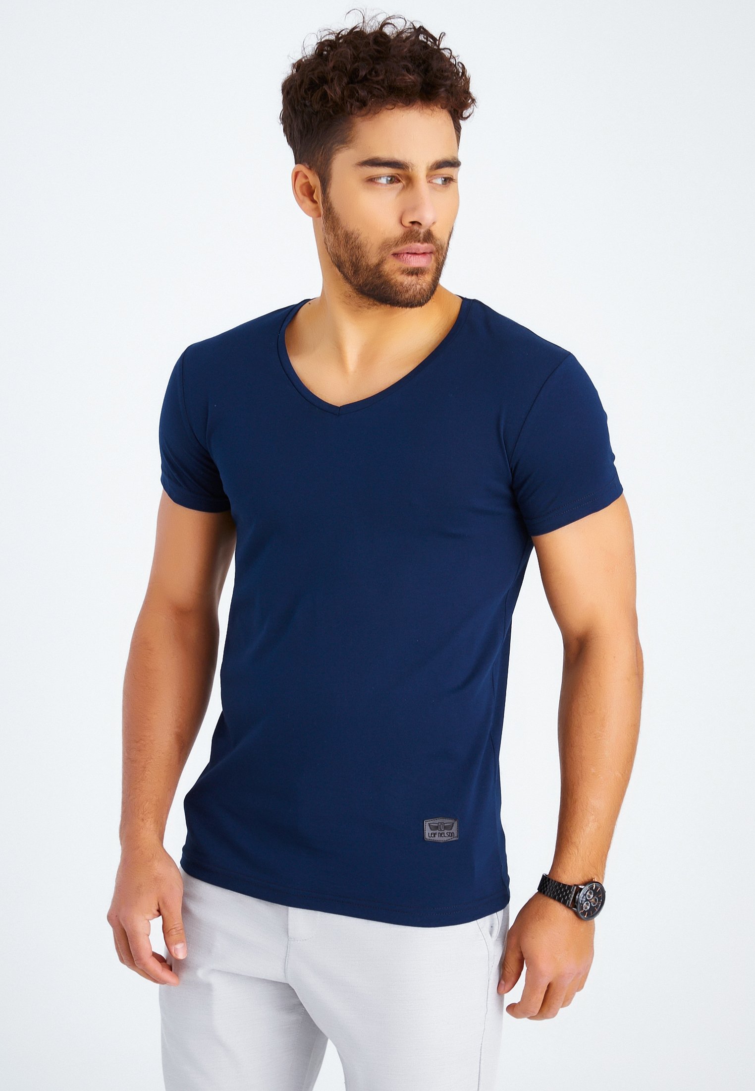 Leif Nelson - Maglietta Uomo Estiva Con Scollo A V, Cotone Traspirante, Colore Beige, Taglia S - Basic Casual