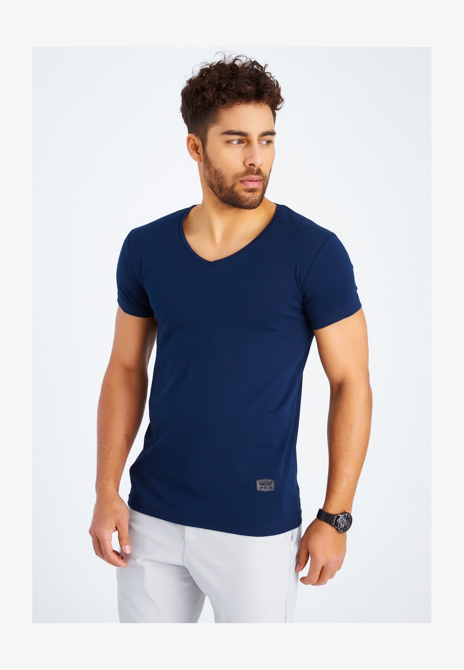 Leif Nelson - Maglietta Uomo Estiva Con Scollo A V, Cotone Traspirante, Colore Beige, Taglia S - Basic Casual