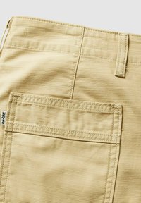 Beige cargobroek met een gestikte achterzak met een subtiele textuur en een Levi's-label. De stof lijkt glad en duurzaam.
