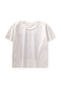 Camiseta de algodón blanca de manga corta con cuello redondo y una textura simple y suave, con una parte posterior lisa sin gráficos ni estampados.