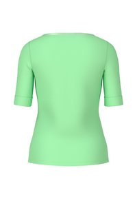 Mint green short-sleeve top with a round neckline and folded cuffs. Smooth fabric with a fitted design and no visible patterns or accents.