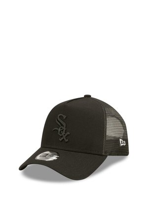 Black baseball cap with mesh back, embroidered "Sox" logo on front, and adjustable strap, shown on white background.