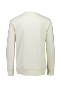 Krämfärgad sweatshirt med långa ärmar, ribbade muddar och rund halsringning. Mjuk textur, enkel design, sömlös rygg.