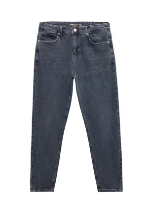 Ciemnoszare dżinsy z klasycznym pięciopocketowym wzorem, prostą nogawką i delikatnym wypłowieniem. Posiadają metalowe akcesoria i paski.