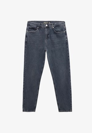 Ciemnoszare dżinsy z klasycznym pięciopocketowym wzorem, prostą nogawką i delikatnym wypłowieniem. Posiadają metalowe akcesoria i paski.