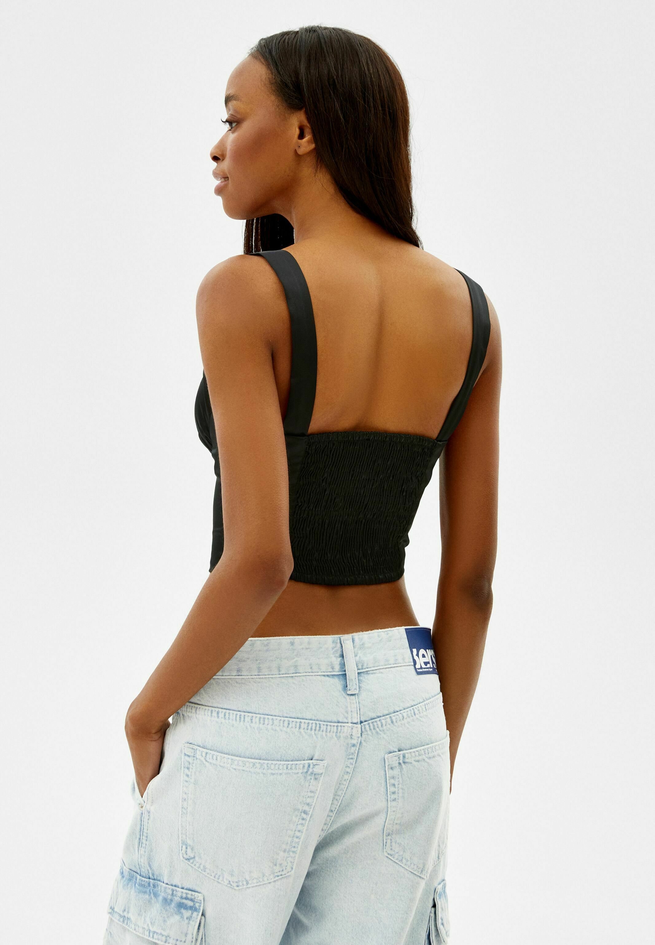 Bershka CORSET WITH WIDE STRAPS AND LACE-UP DETAIL - Top - black/schwarz -  Zalando.de