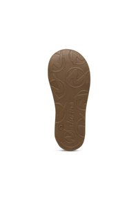 Bruine rubberen inlegzool met een gestreept patroon met ronde logo-afdrukken. Concaaf gevormd met maat "20" gemarkeerd. Glad afgewerkt.