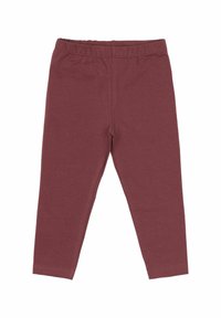 Bordeauxfarbene Leggings aus weichem, dehnbarem Stoff, mit elastischem Bund und schlankem Schnitt, ohne Muster oder Beschläge.