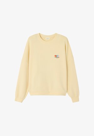 Żółta bawełniana bluza o luźnym kroju, z prążkowanymi mankietami i dołem, z małym kolorowym haftowanym logo na piersi.