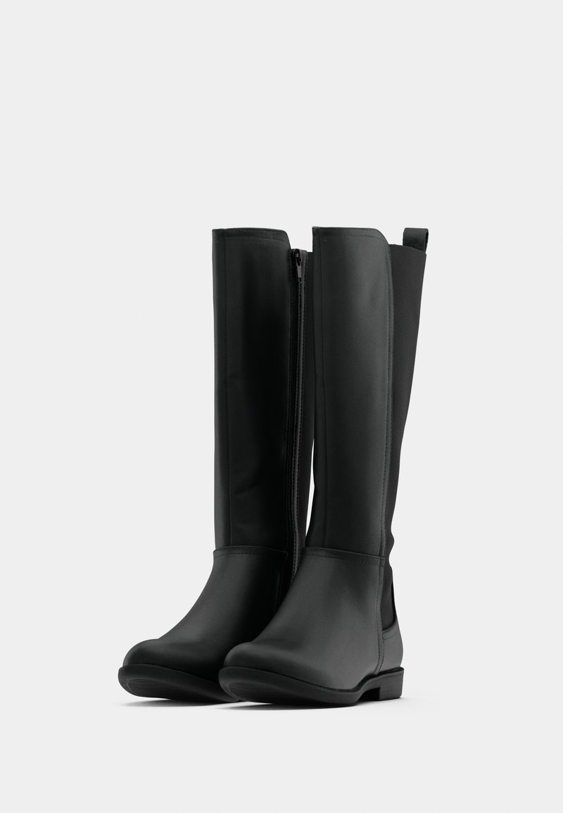BOBS Zeppa Stivali Caviglia Nero Pelle Donna UK 6