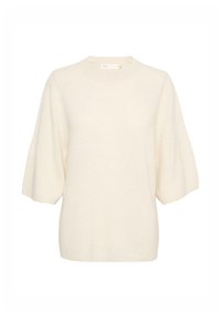 Suéter de punto color crema con mangas cortas y abullonadas y un escote redondo. Textura suave, diseño minimalista y un corte relajado.