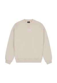 Sudadera beige con cuello redondo, mangas largas y puños acanalados. Presenta el texto "JOHNNY URBAN" impreso en blanco en el pecho. Textura de tela suave.