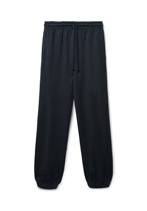 Schwarze Jogginghosen aus weichem Stoff, mit einem elastischen Bund und Kordelzug sowie elastischen Bündchen an den Knöcheln für eine schmale Passform.
