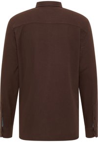 Braunes Langarmhemd mit geradem Saum, knöpfbaren Manschetten und feiner Struktur. Verfügt über einen klassischen Kragen und eine Rückenpasse.