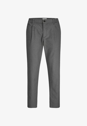 Hallja mustriga püksid, millel on lame esiosa, elastne vöökoht ja nupplukustus, ning need on valmistatud siledast kangast ja slim fit kujundusest.