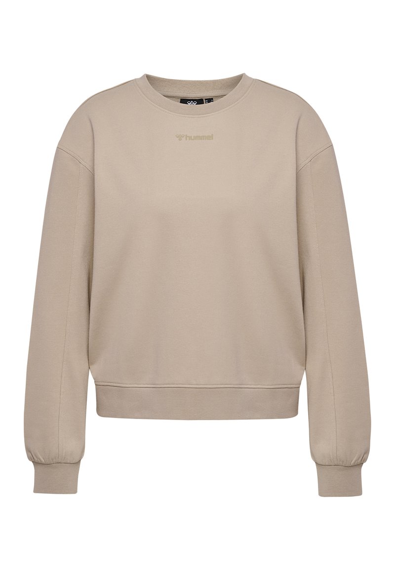 Beige sweatshirt i bomullsblandning med rund halsringning, ribbade ärmslut och nederkant. Har en diskret logotyp på bröstet.